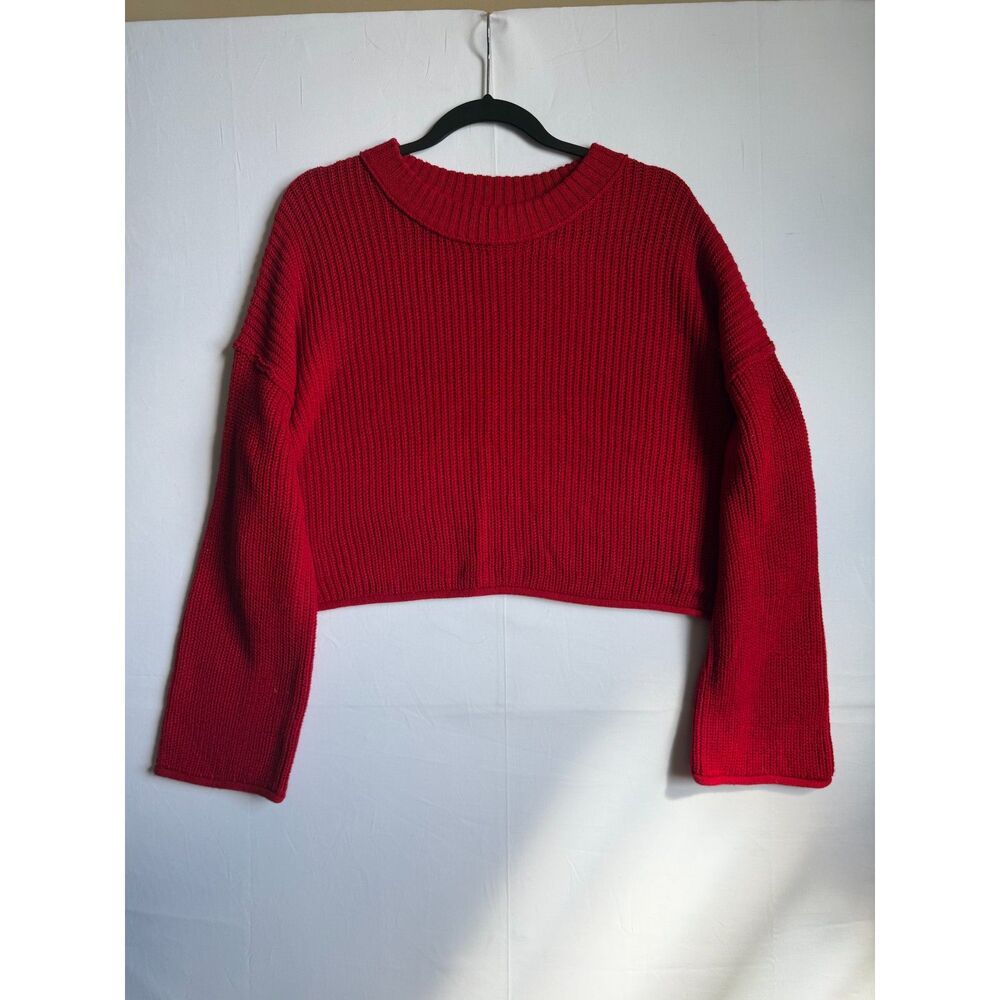 Wild Fable Red Cropped Rib Knit Crewneck Sweater Women's XL Cotton Blend